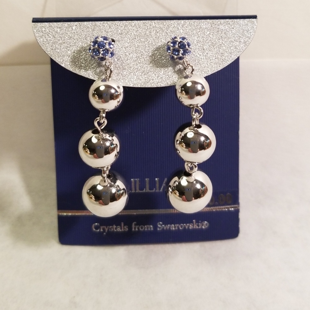 Brilliance 3 Tier Ball Drop Earrings with Blue Crystals by Swarovski New